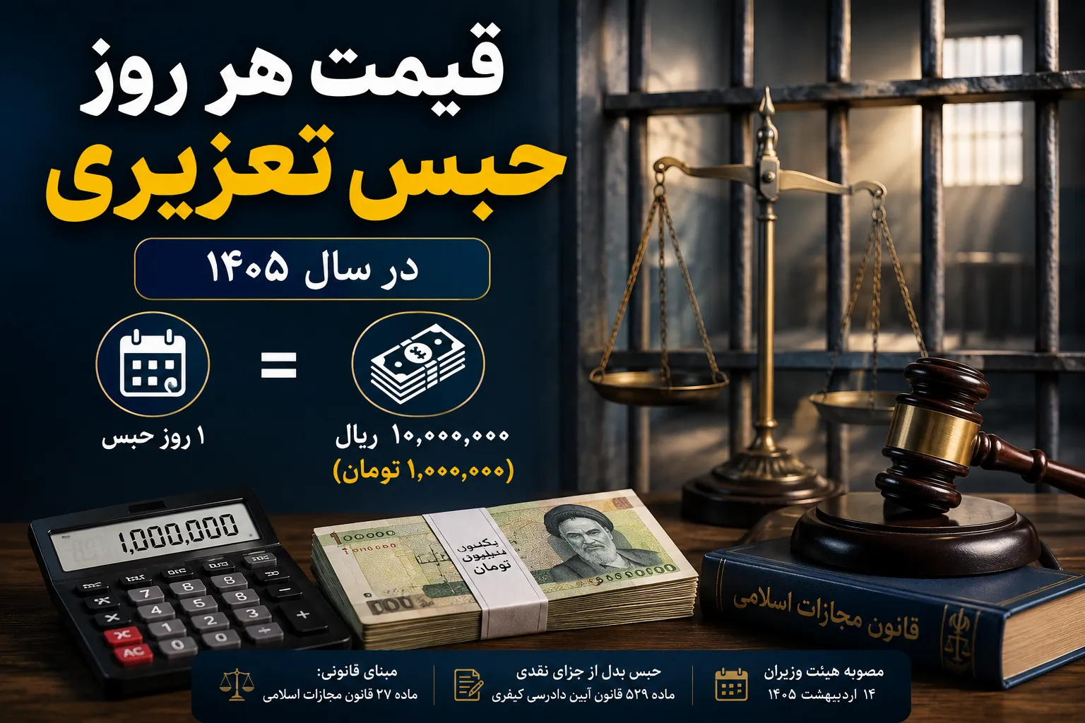 قیمت هر روز حبس تعزیری در سال ۱۴۰۵